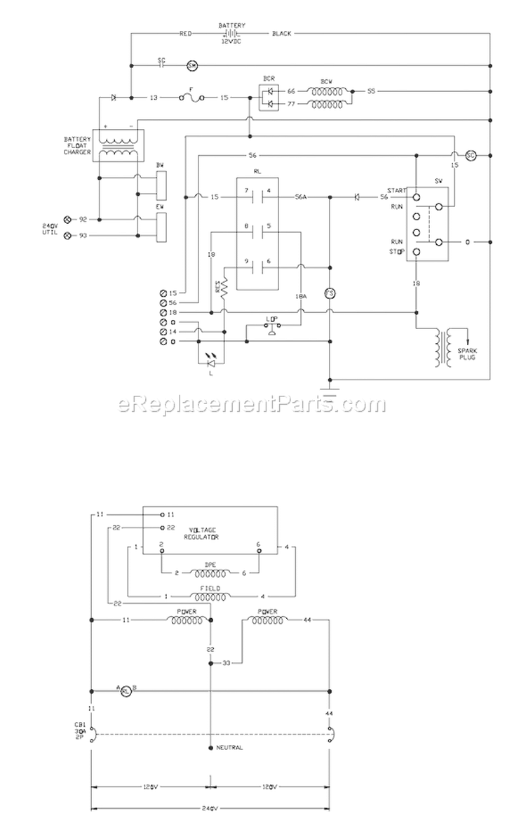 Page E Diagram and Parts List for  Briggs and Stratton Generator